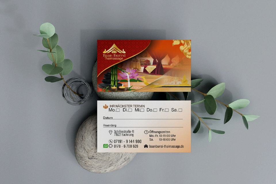 Designs Visitenkarte Baan Burrsi Thai-Massage