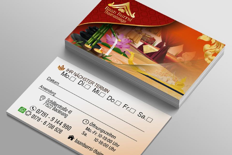 Designs Visitenkarte Baan Burrsi Thai-Massage