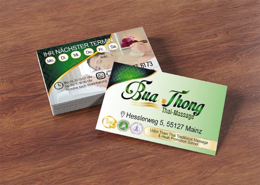 Visitenkarten Designs Buathong Thai-Massage in Mainz