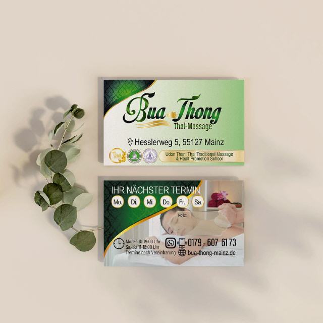 Visitenkarten Designs Buathong Thai-Massage in Mainz