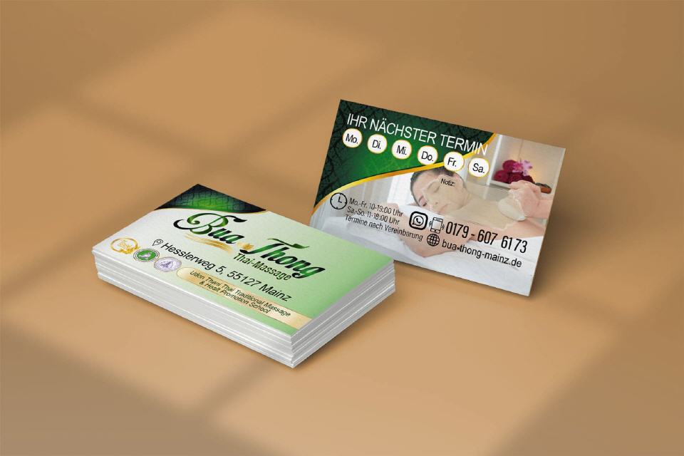 Visitenkarten Designs Buathong Thai-Massage in Mainz