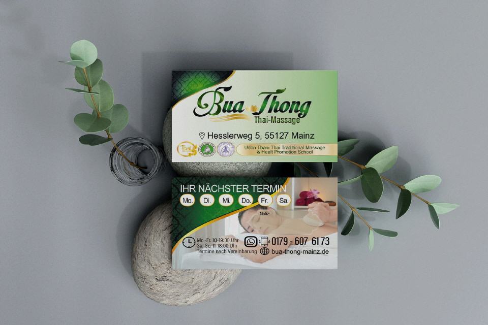Visitenkarten Designs Buathong Thai-Massage in Mainz