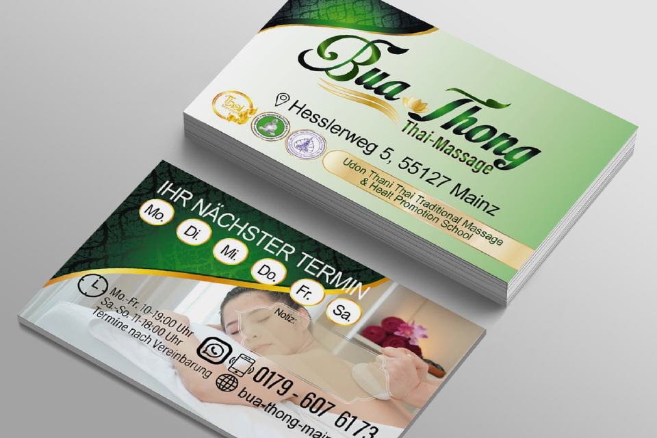 Visitenkarten Designs Buathong Thai-Massage in Mainz
