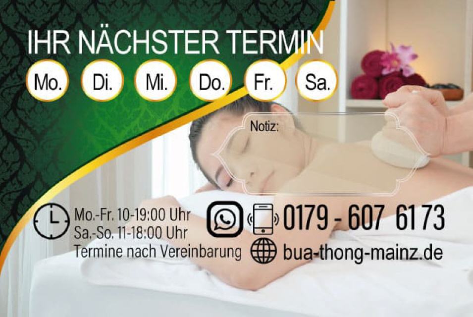 Visitenkarten Designs Buathong Thai-Massage in Mainz