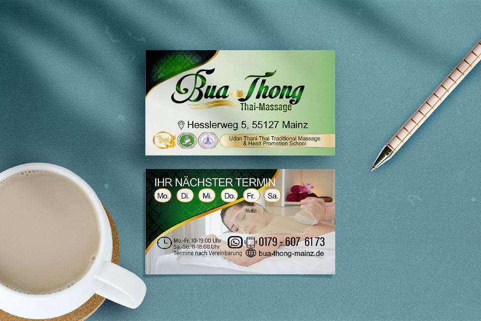 Visitenkarten Designs Buathong Thai-Massage in Mainz