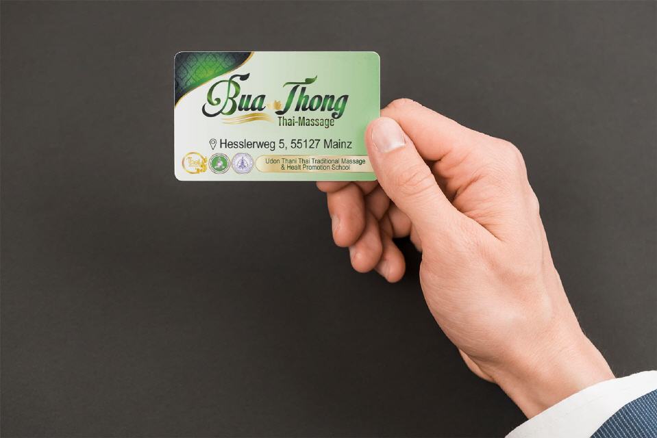 Visitenkarten Designs Buathong Thai-Massage in Mainz