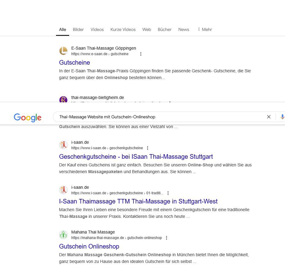 Massage-Webseite mit Gutschein-Onlineshop